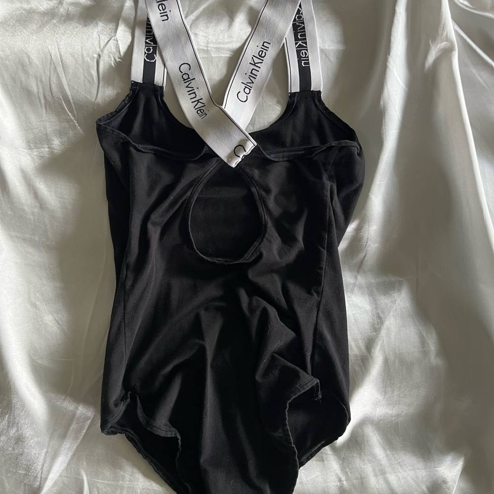 Calvin Klein Black Bodysuit with Logo Straps